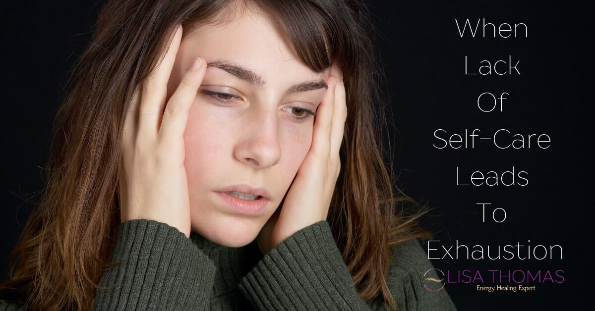 A tired-looking woman with hands on the side of her face - "when lack of self-care leads to exhaustion"