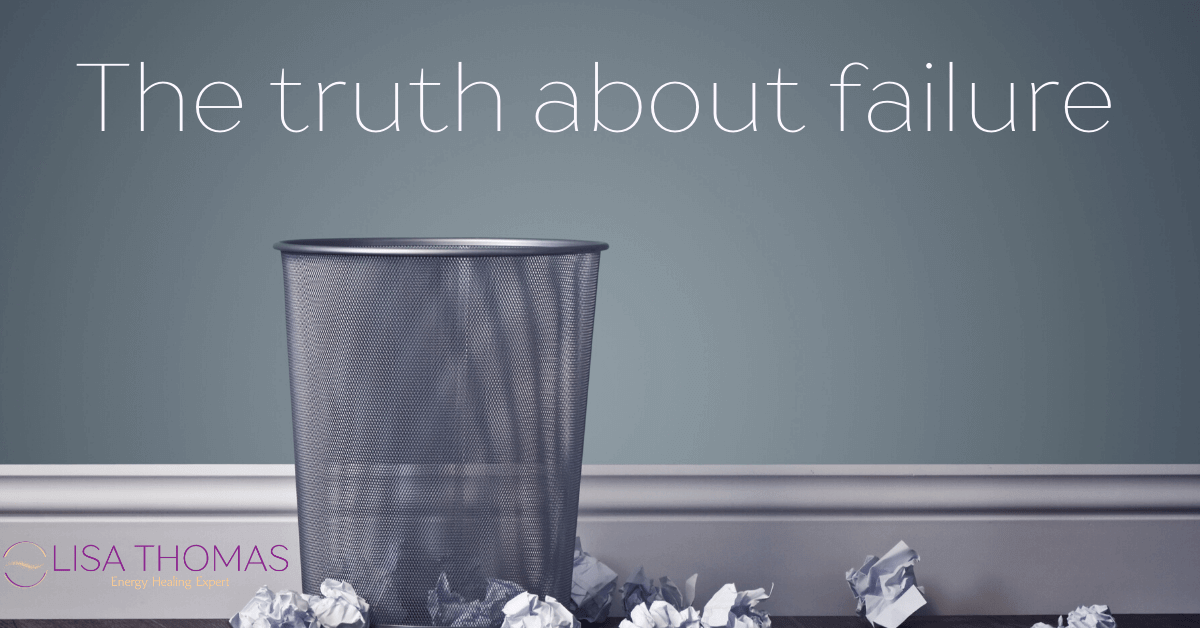 "The Truth About Failure" above a trash can with crumpled paper next to it