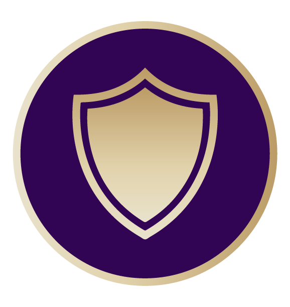 Shield Icon - gold shield on a purple circle background